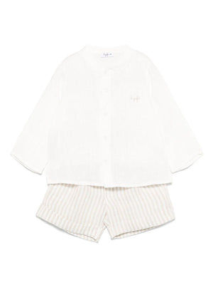 The Owl White Linen Baby Boy's Shorts Set