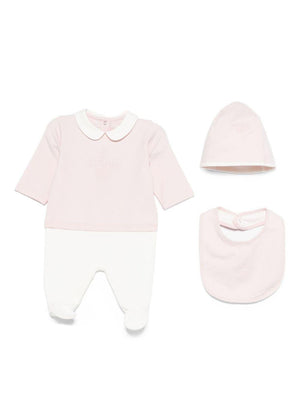 Set con tutina cappellino e bavaglino per neonata Fendi Kids rosa con logo ricamato