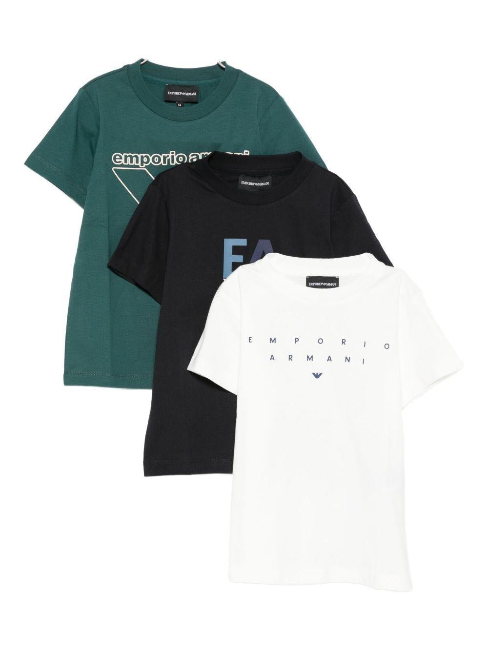 Set da tre t-shirt per bambino Emporio Armani Kids multicolore con stampa del logo - Rubino Kids