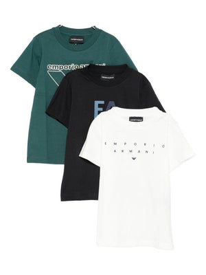 Set da tre t-shirt per bambino Emporio Armani Kids multicolore con stampa del logo