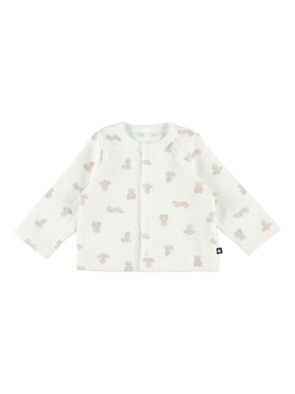 Set di cardigan pantaloni e tutina per neonati Petit Bateau bianco con stampa orso all - over - Rubino Kids