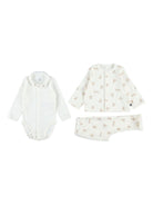 Set di cardigan pantaloni e tutina per neonati Petit Bateau bianco con stampa orso all - over - Rubino Kids