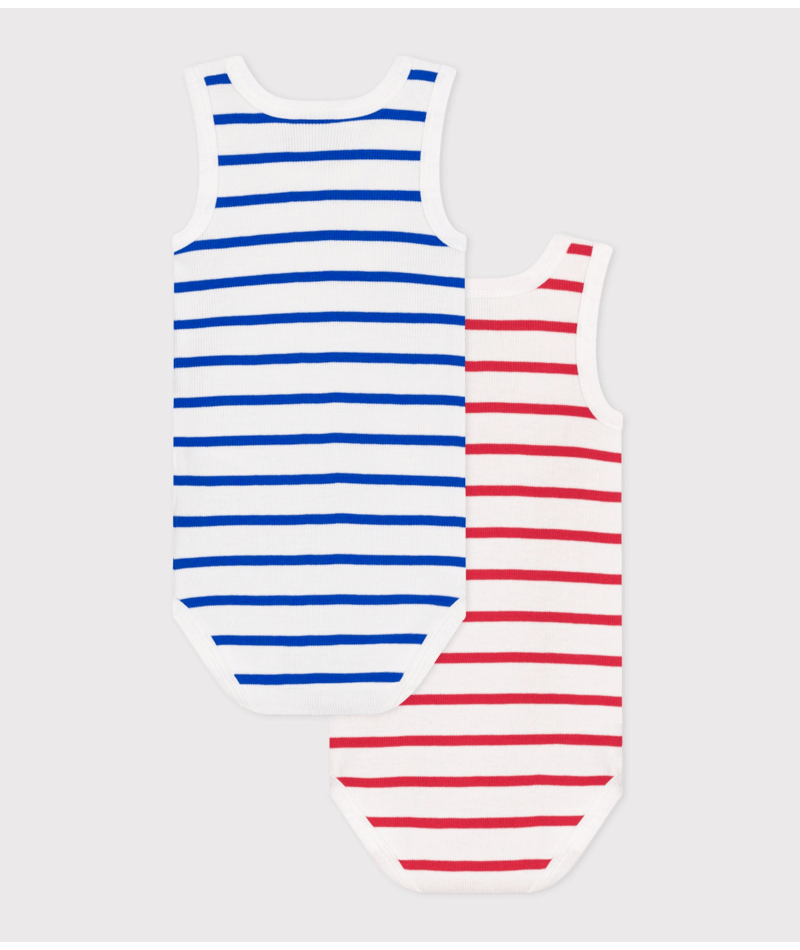 Set di due body per neonati Petit Bateau bianco con fantasia a righe - Rubino Kids