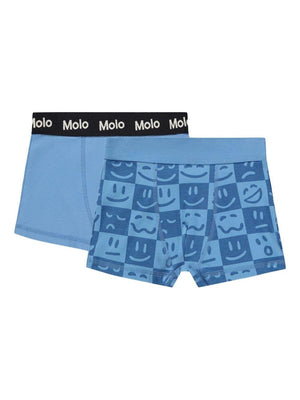Set of two Justin boxers for boys in blue Molo with smiley print