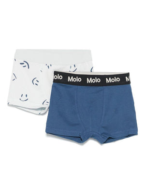 Set of two Molo blue Justin boxers for boys with elasticated waist and logo