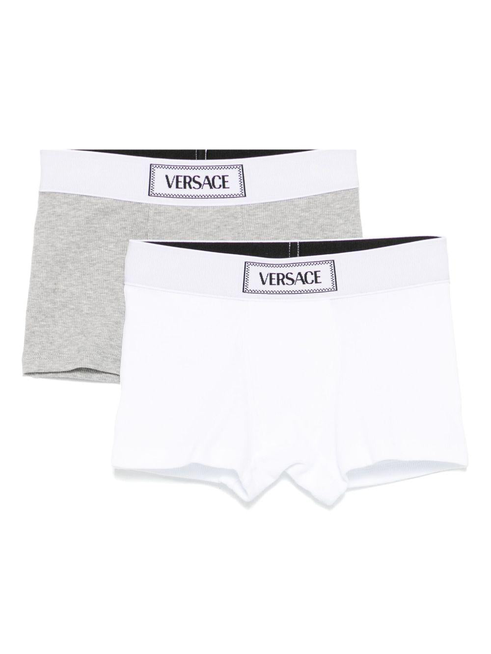 Set di due boxer per bambino Versace Kids bianco e grigio a coste - Rubino Kids