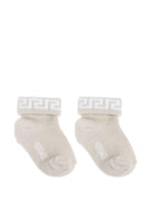 Set di due calzini per neonati Versace Kids beige con motivo Greca - Rubino Kids