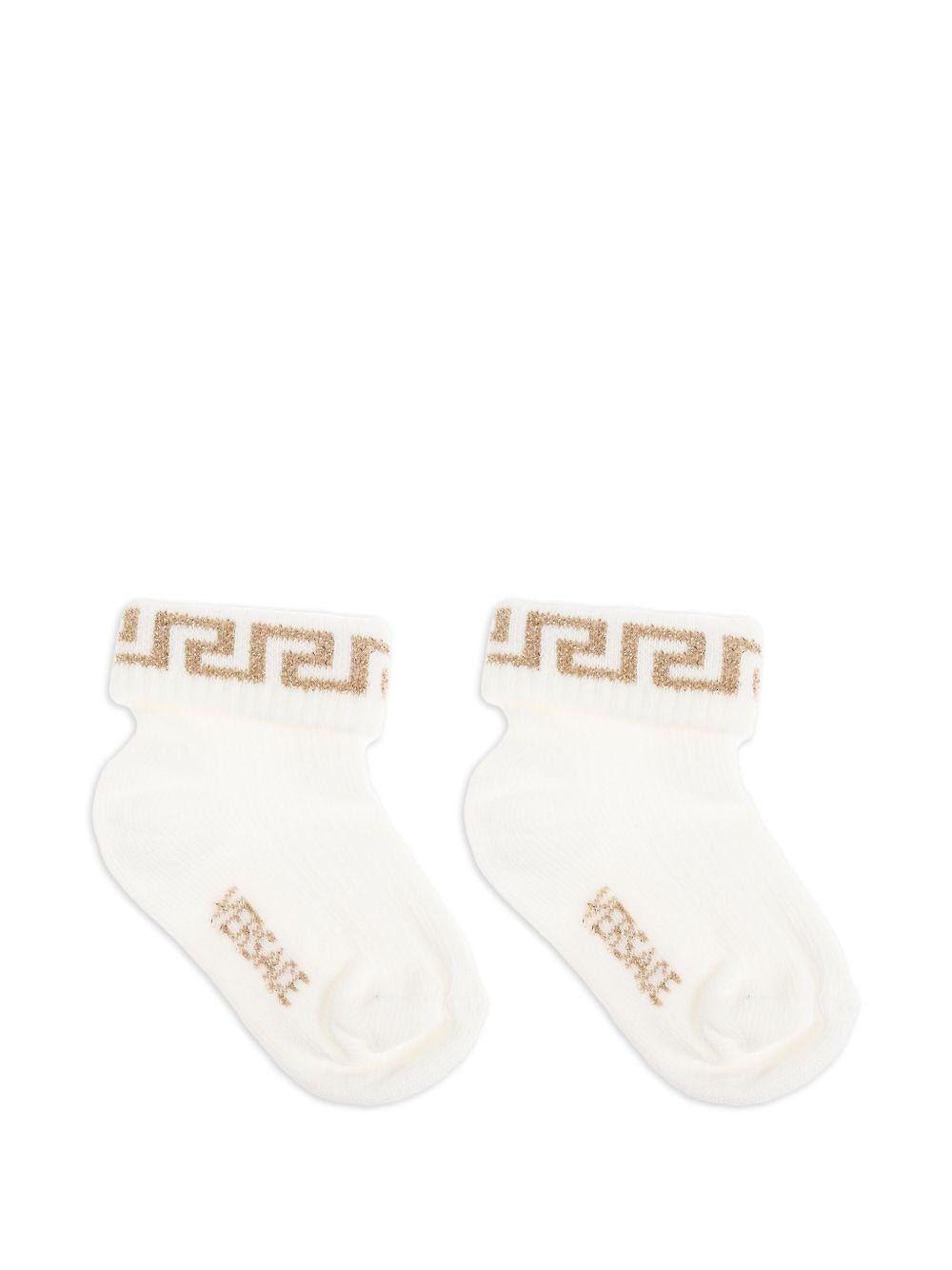 Set di due calzini per neonati Versace Kids beige con motivo Greca - Rubino Kids