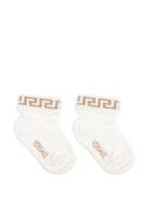 Set di due calzini per neonati Versace Kids beige con motivo Greca - Rubino Kids