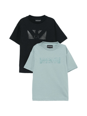 Set di due t-shirt per bambino Emporio Armani Kids blu con logo sul davanti