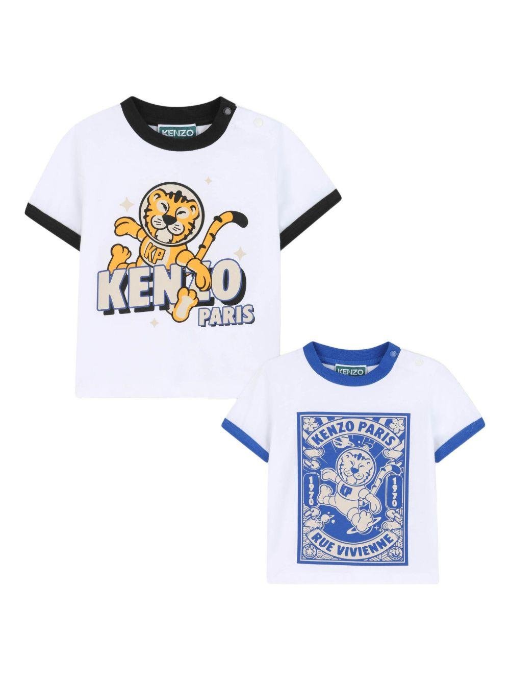 Set di due t-shirt per neonato Kenzo Kids multicolore con stampa tigre - Rubino Kids