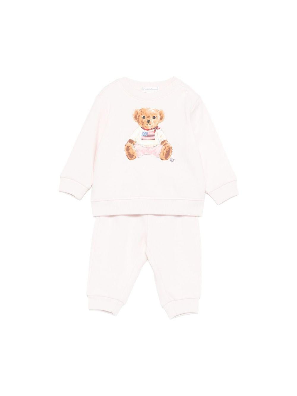 Set di maglia e pantaloni per neonata Polo Ralph Lauren Kids rosa con stampa grafica Teddy - Rubino Kids