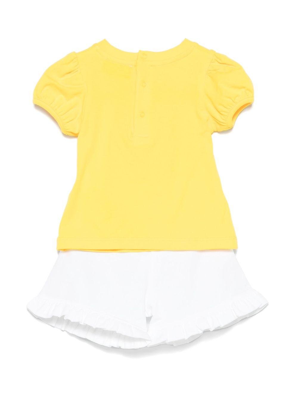 Set di pantaloncini Teddy Bear per neonata Moschino Kids giallo con orlo arricciato - Rubino Kids