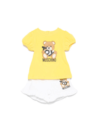 Set di pantaloncini Teddy Bear per neonata Moschino Kids giallo con orlo arricciato - Rubino Kids