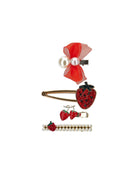 Set di quattro fermacapelli per bambina Monnalisa rossi con varie fantasie - Rubino Kids