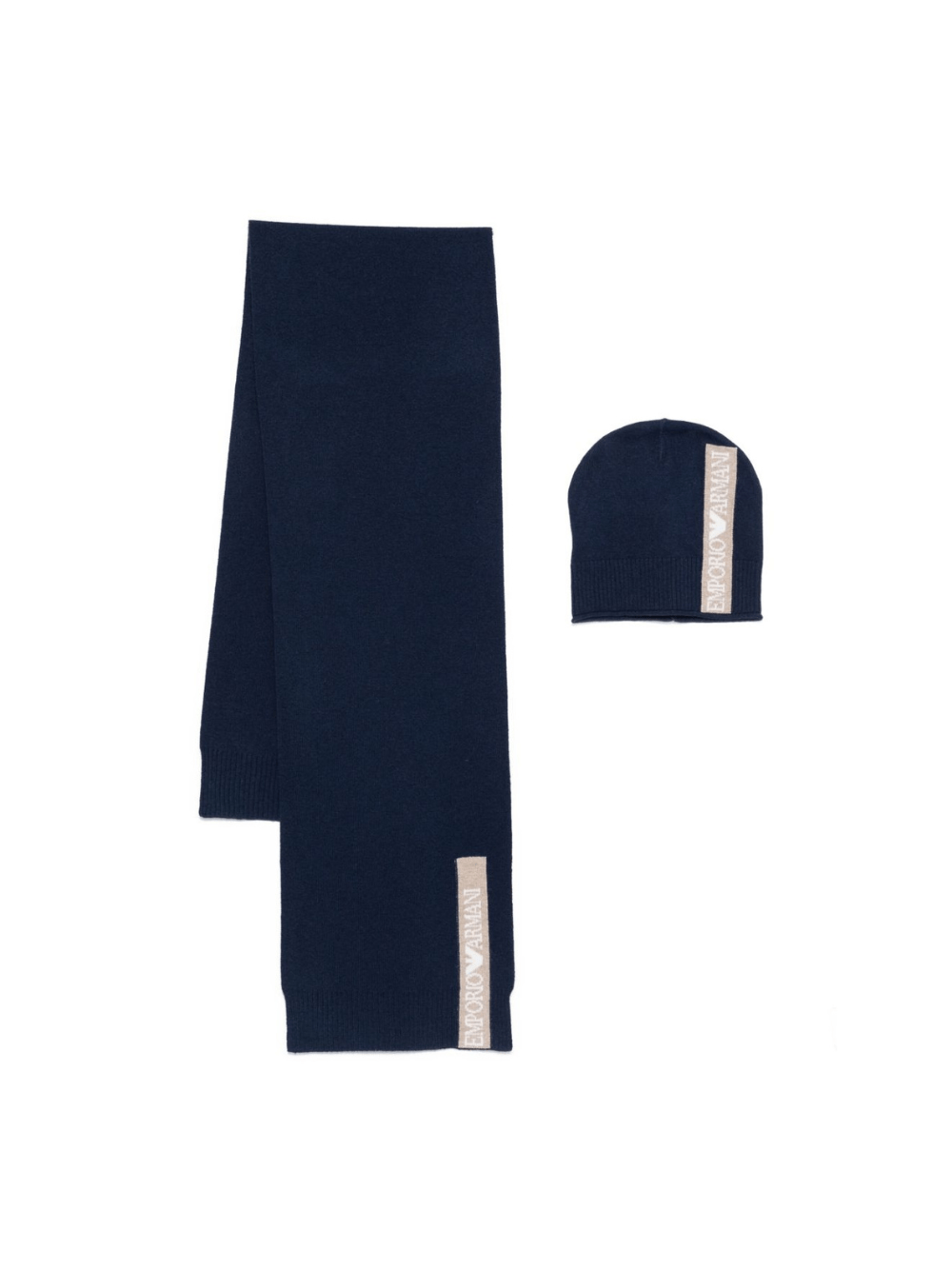 Set di sciarpa e cappello per bambino Emporio Armani Kids blu navy con logo - Rubino Kids