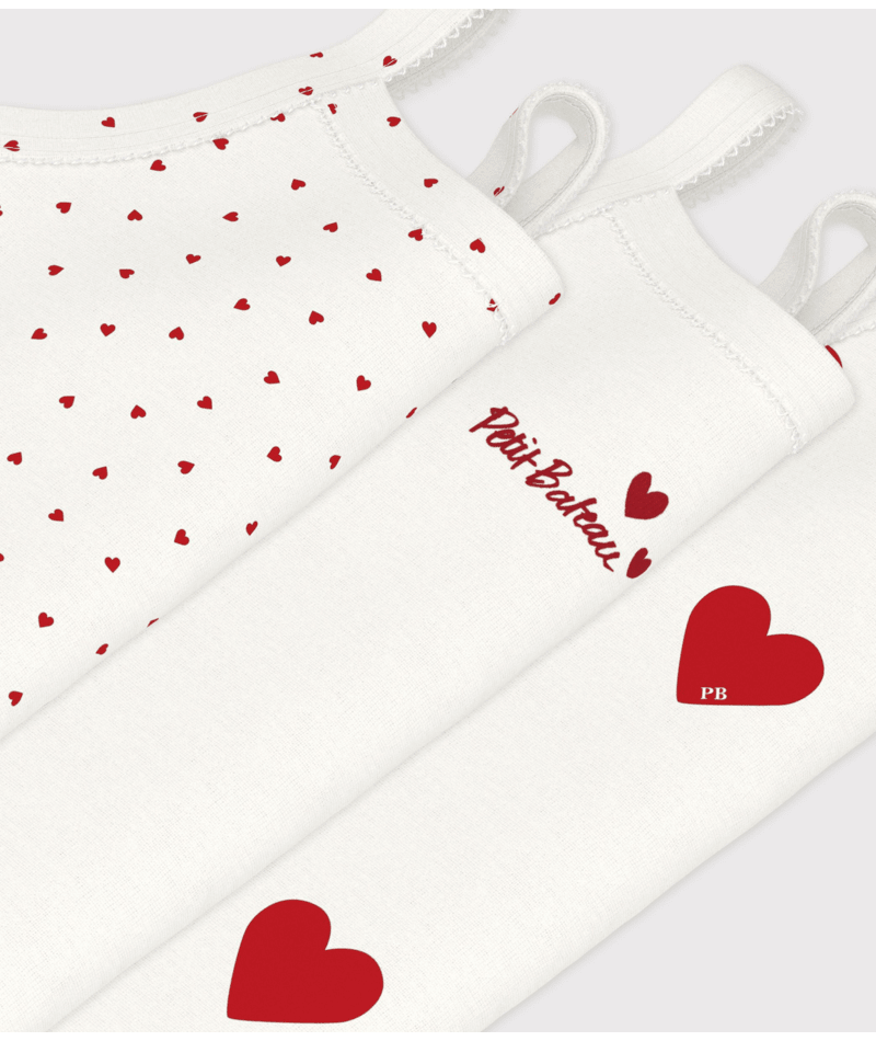 Set di tre body per neonati Petit Bateau bianco con fantasia a cuori - Rubino Kids