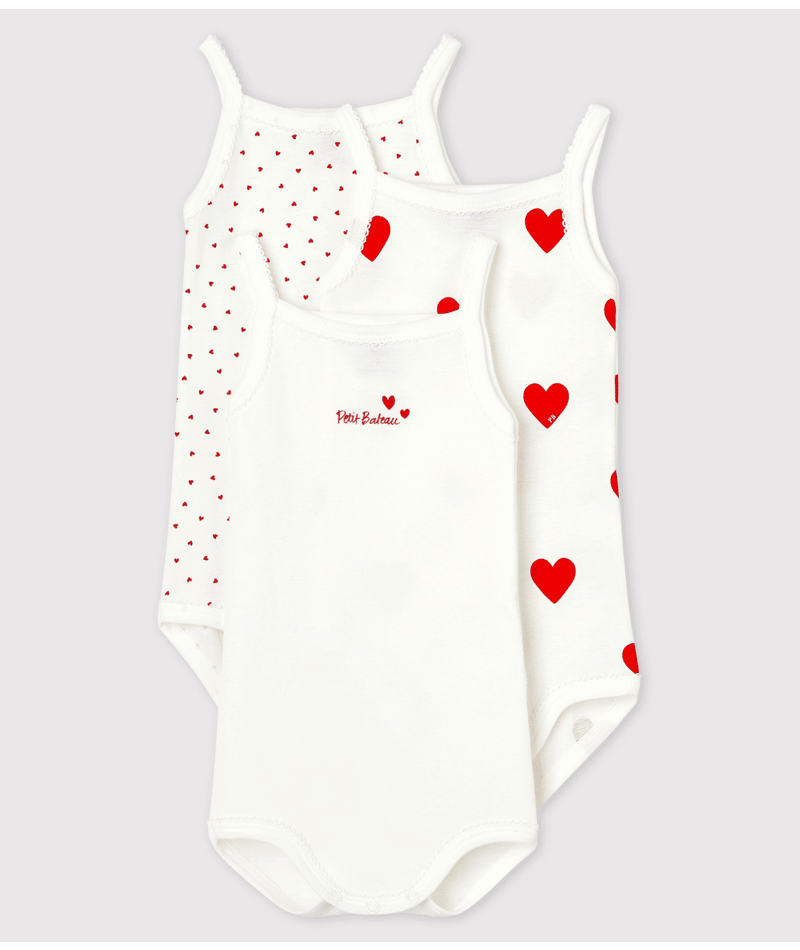 Set di tre body per neonati Petit Bateau bianco con fantasia a cuori - Rubino Kids