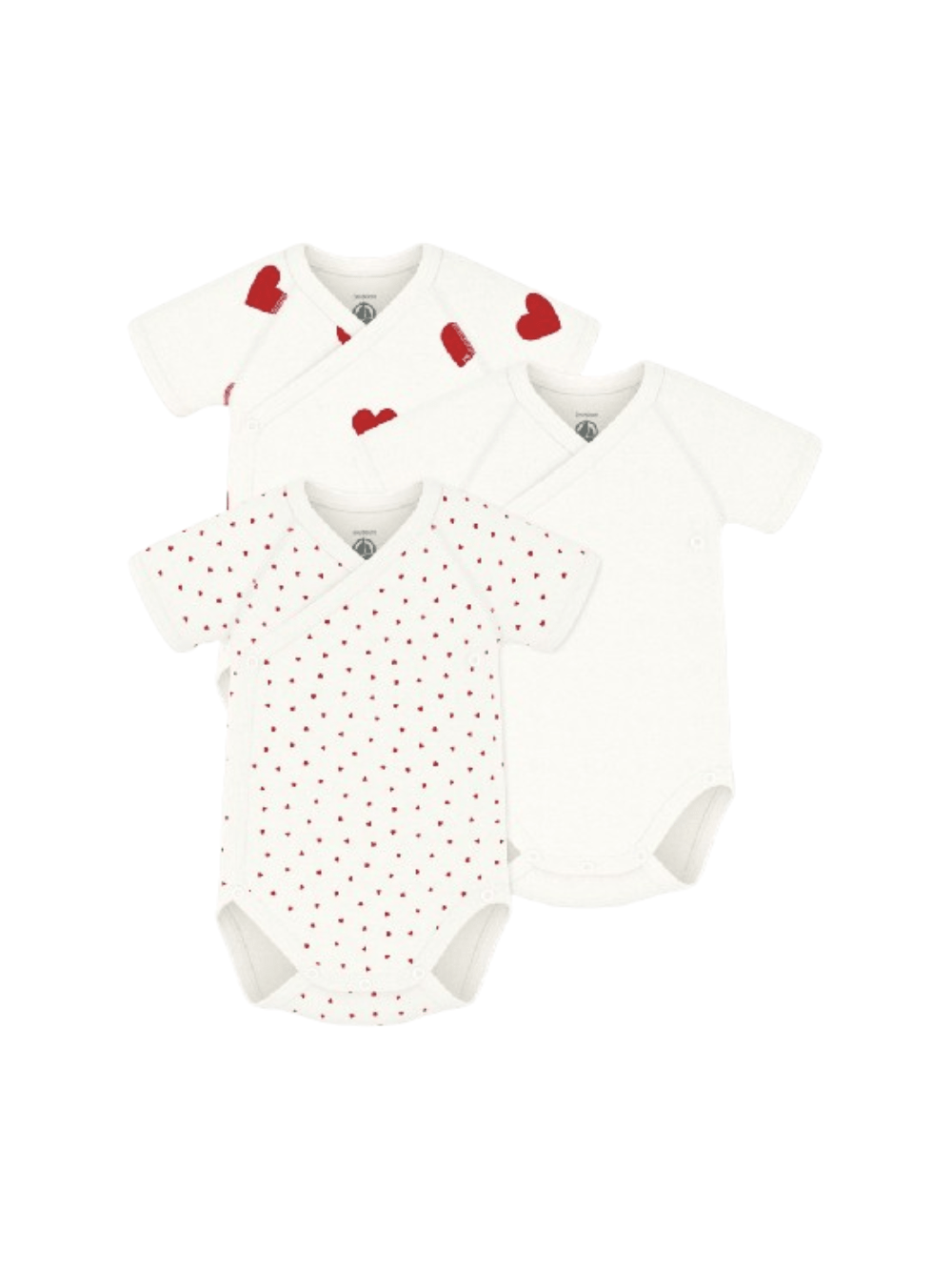 Set di tre body per neonati Petit Bateau bianco con maniche corte - Rubino Kids
