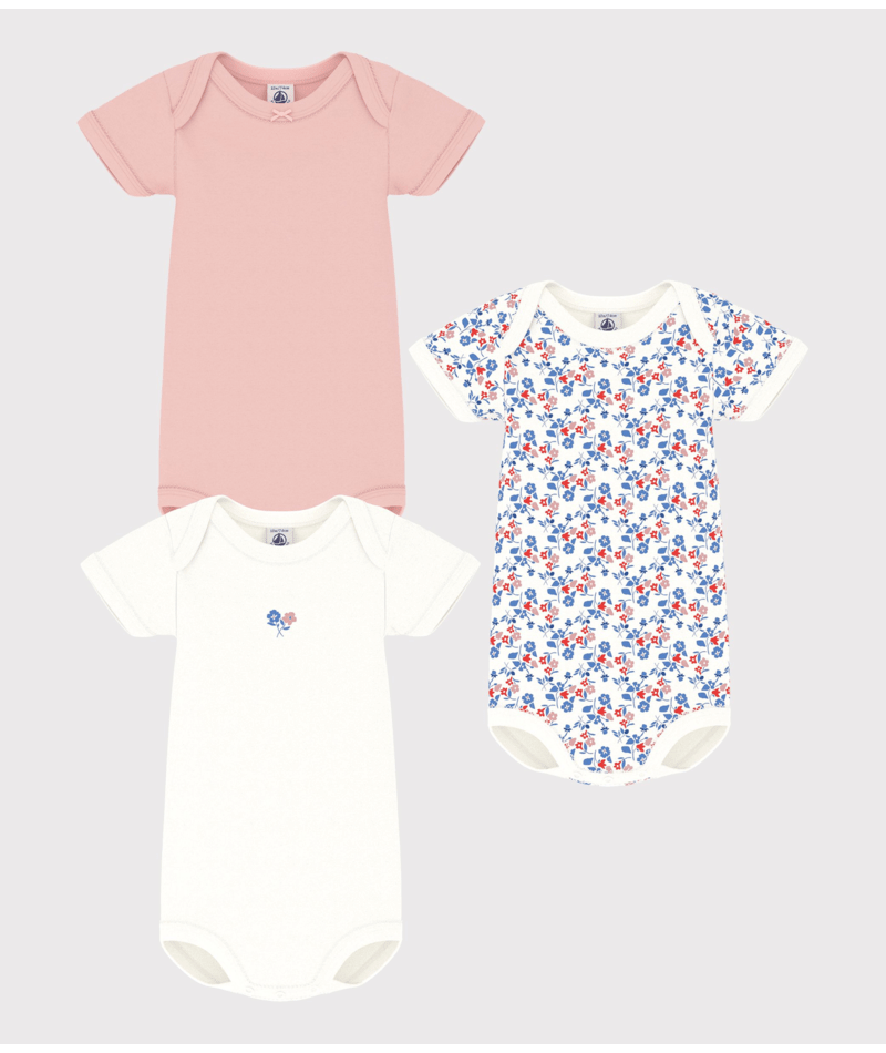 Set di tre body per neonati Petit Bateau multicolore con maniche corte - Rubino Kids