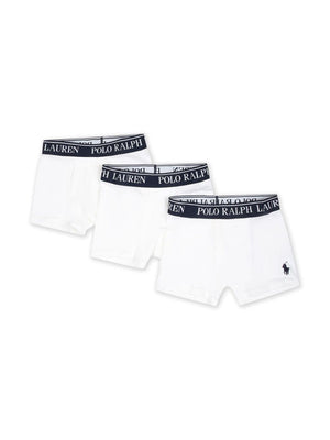 Set di tre boxer Polo Ralph Lauren Kids bianco con caratteristico motivo Polo Pony