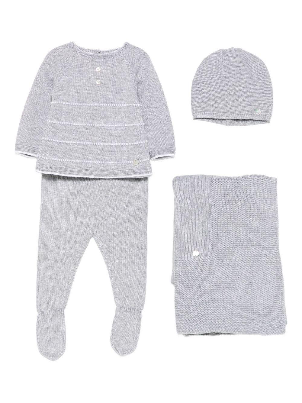 Set di tre tutina cappello e coperta per neonato Paz Rodrìguez grigio con dettagli a righe - Rubino Kids