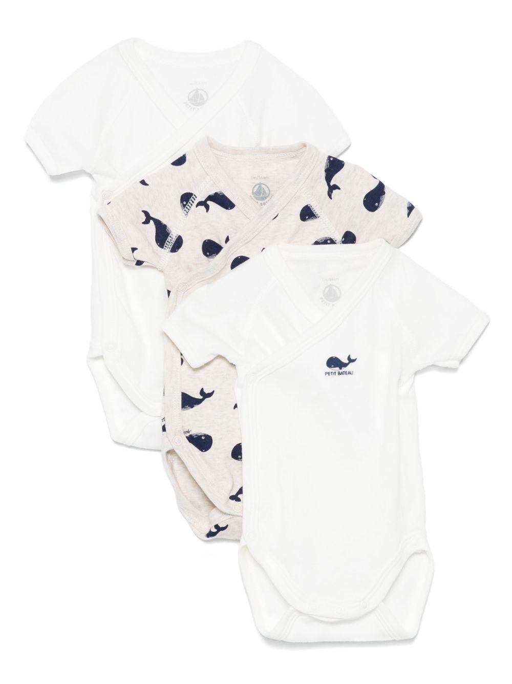Set di tre tutine per neonati Petit Bateau multicolore con design balene - Rubino Kids