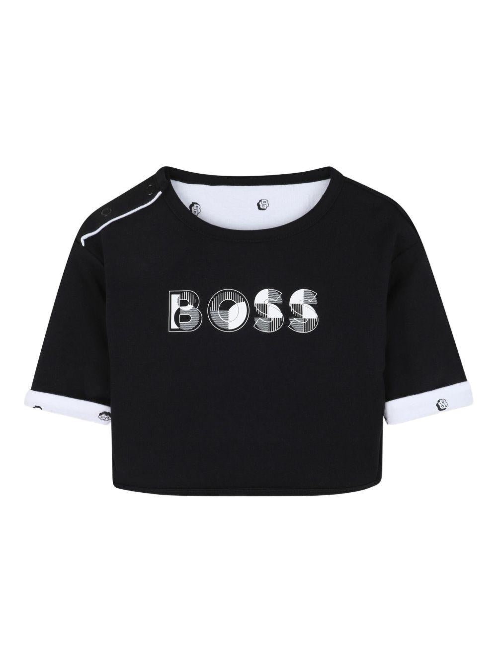 Set double face T-shirt e pantaloni per neonato Boss kidswear multicolor con logo - Rubino Kids