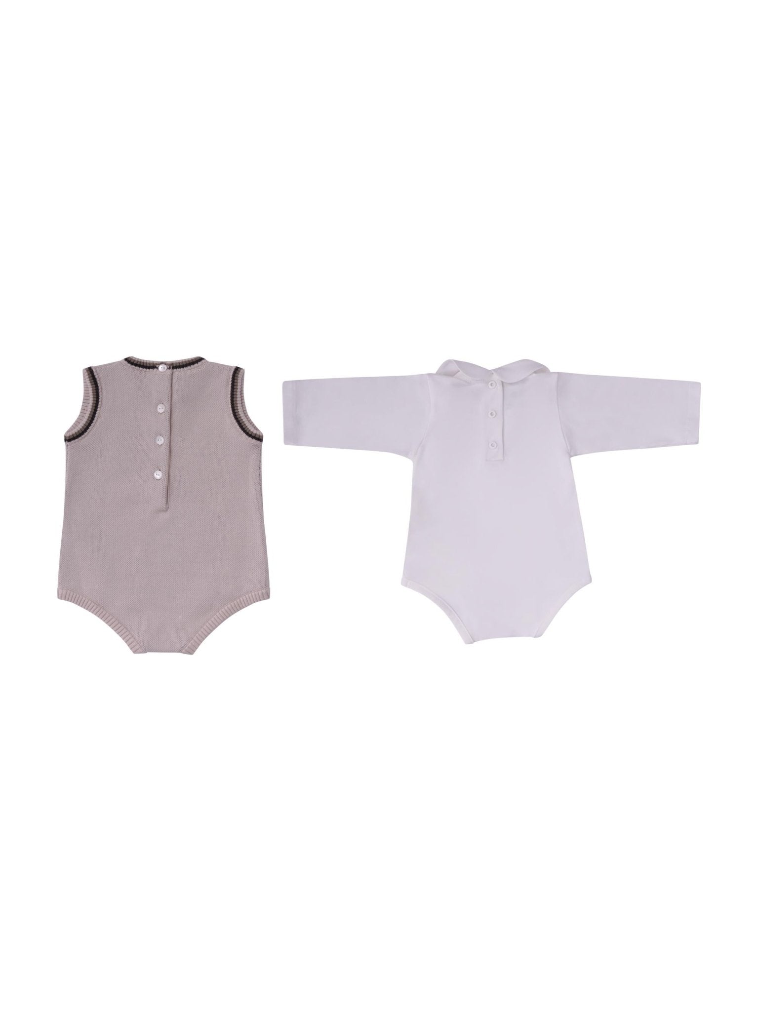 Set due pezzi per neonati Fendi Kids beige con ricamo orsetto sul davanti con logo FF - Rubino Kids