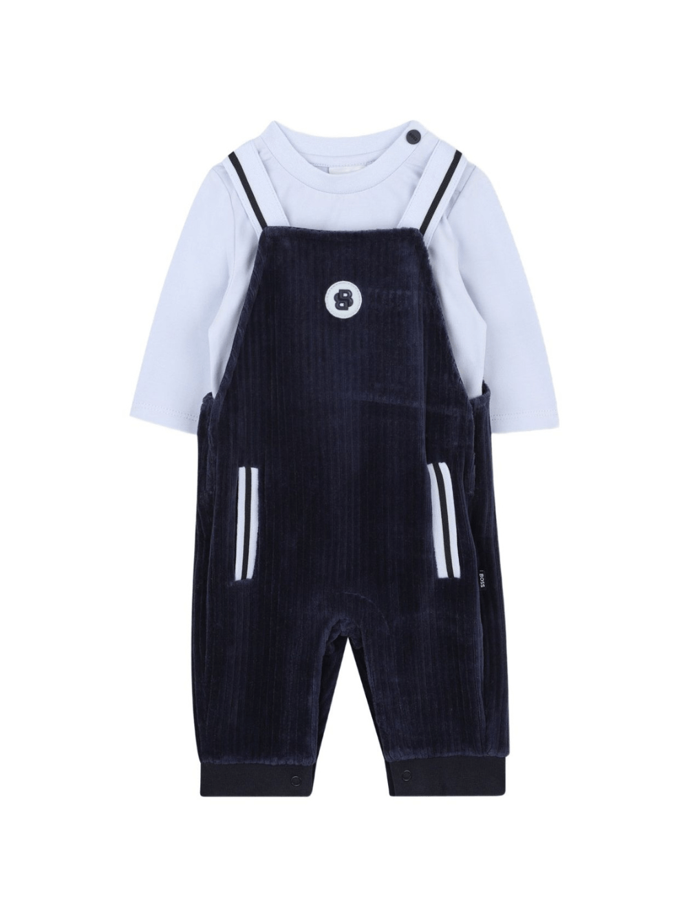 Set due pezzi salopette e t-shirt per neonato BOSS Kids blu con tasca applicata con logo - Rubino Kids