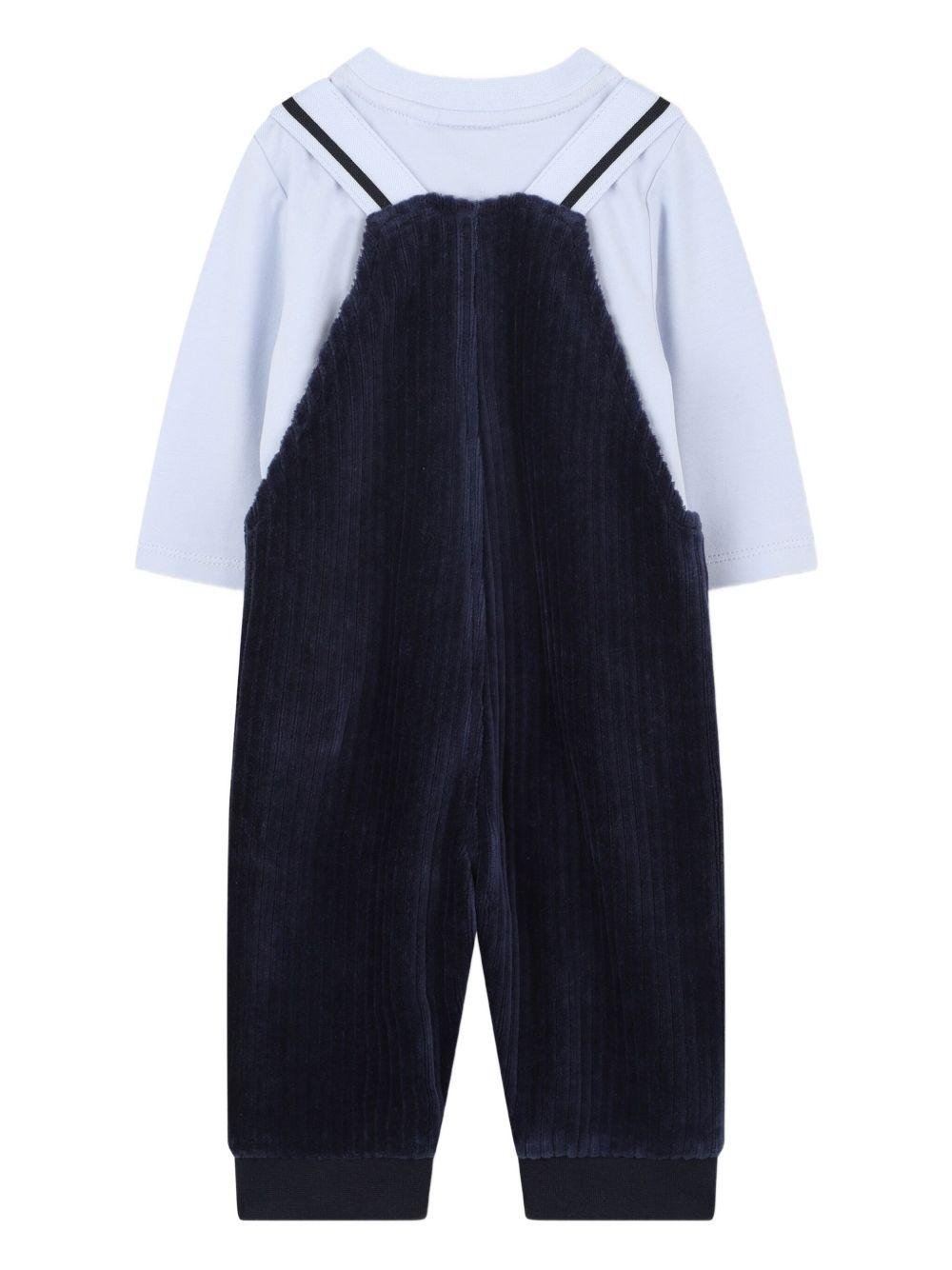Set due pezzi salopette e t-shirt per neonato BOSS Kids blu con tasca applicata con logo - Rubino Kids