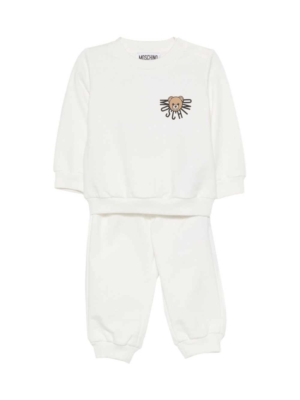 Set felpa e pantaloni per neonati Moschino Kids bianco con motivo Teddy Bear - Rubino Kids