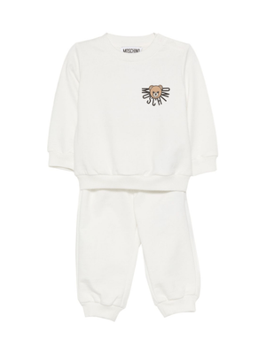Set felpa e pantaloni per neonati Moschino Kids bianco con motivo Teddy Bear