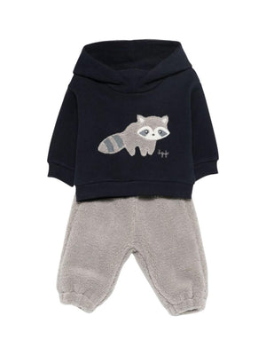 Set felpa e pantaloni per neonato Il Gufo multicolore con ricamo procione