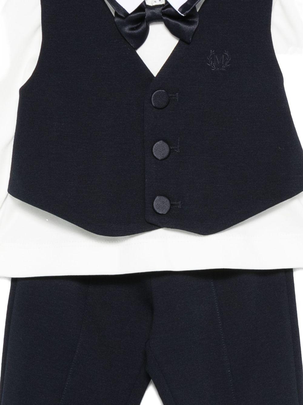 Set gilet camicia pantaloni e cappellino per neonato Monnalisa blu con papillon - Rubino Kids