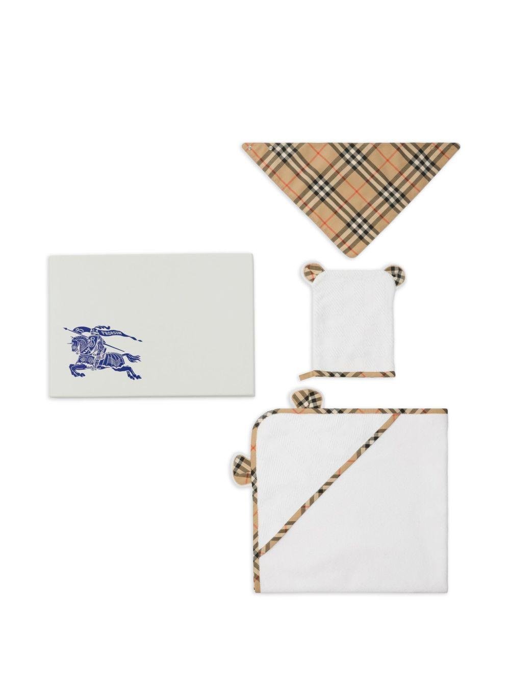 Set guanto e asciugamano per neonati Burberry Kids bianco con motivo vintage check - Rubino Kids