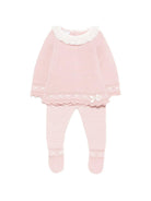 Set maglioncino e pantaloni per neonata Paz Rodriguez rosa con colletto in pizzo - Rubino Kids