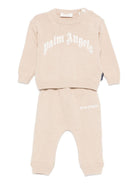 Set maglione e pantaloni per neonata Palm Angels Kids beige in maglia con logo - Rubino Kids