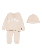 Set maglione e pantaloni per neonata Palm Angels Kids beige in maglia con logo - Rubino Kids