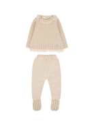 Set maglione e pantaloni per neonata Paz Rodriguez beige con bordo in pizzo - Rubino Kids