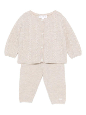 Tartine Et Chocolat beige sweater and trousers set for baby girls with ribbed edges