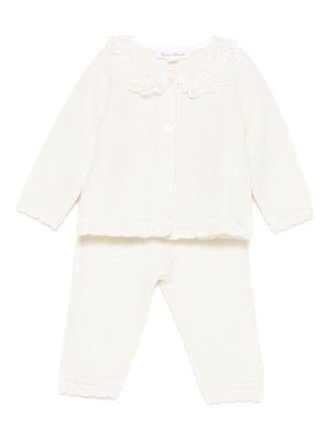 Set maglione e pantaloni per neonata Tartine Et Chocolat bianco con colletto in pizzo