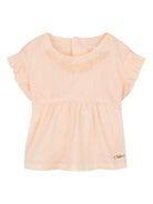 Set neonata Chloé Kids arancione pesca con ricamo e ruches - Rubino Kids