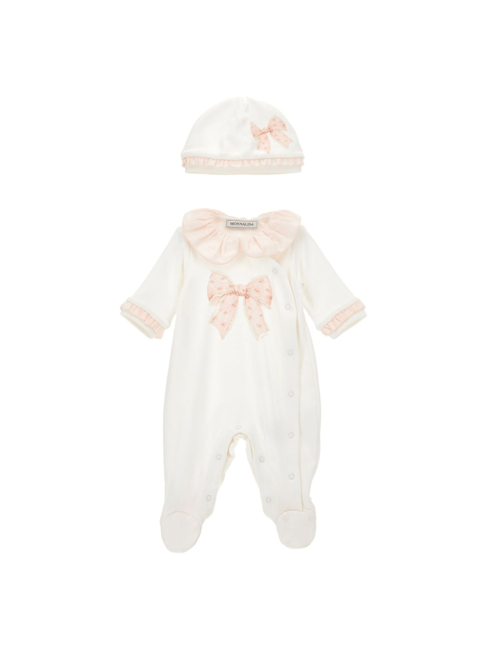 Set neonata Monnalisa bianco con stampa con fiocco - Rubino Kids