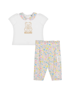 Set pantaloni a fiori per neonato Moschino Kids bianco con girocollo - Rubino Kids