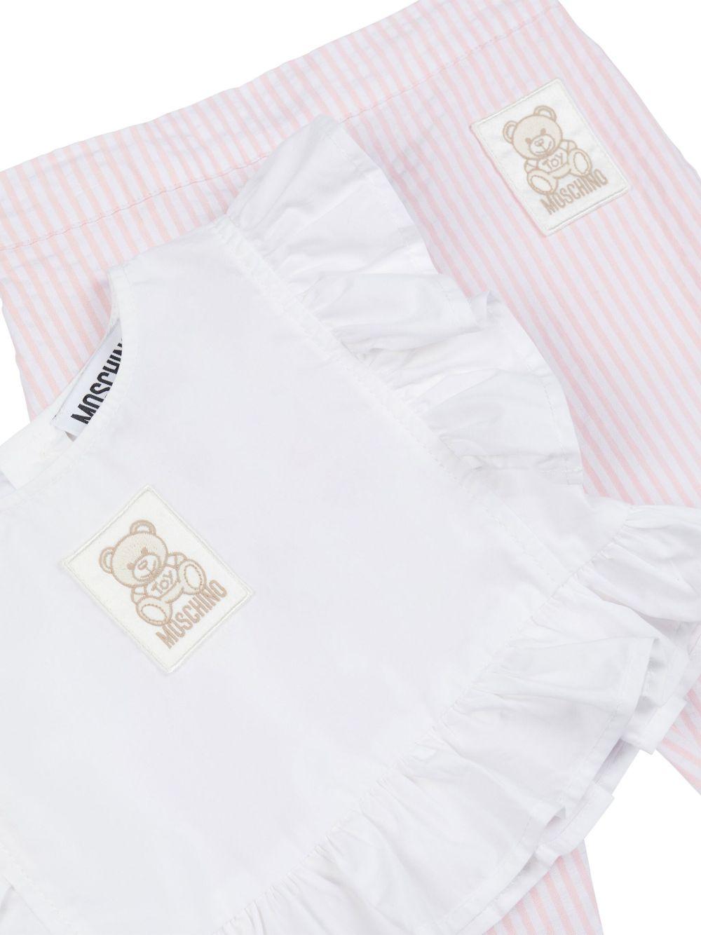 Set pantaloni con applicazione logo per neonata Moschino Kids rosa con girocollo - Rubino Kids