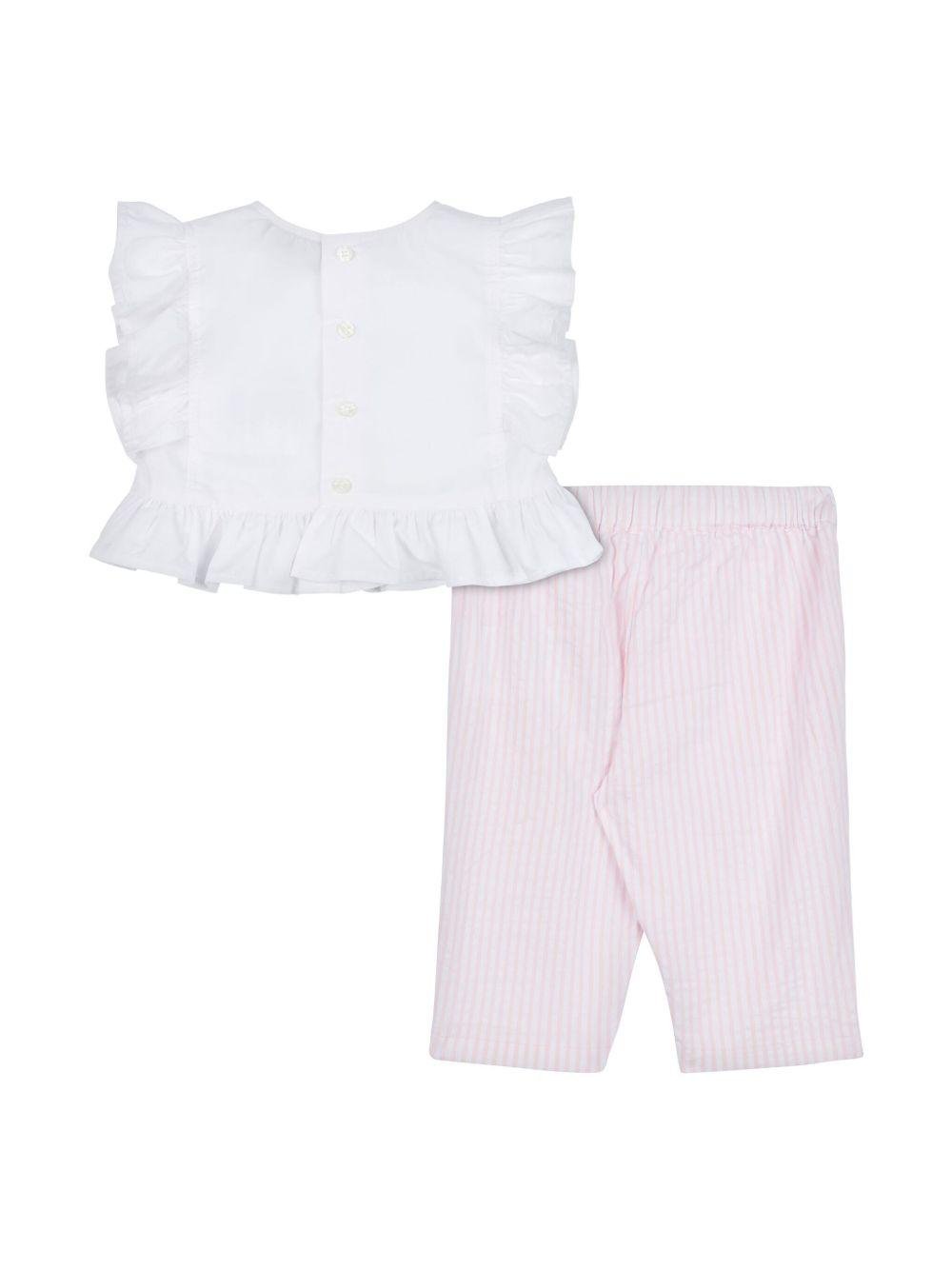 Set pantaloni con applicazione logo per neonata Moschino Kids rosa con girocollo - Rubino Kids