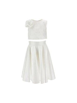 Monnalisa white top and skirt set for girls with flower appliques