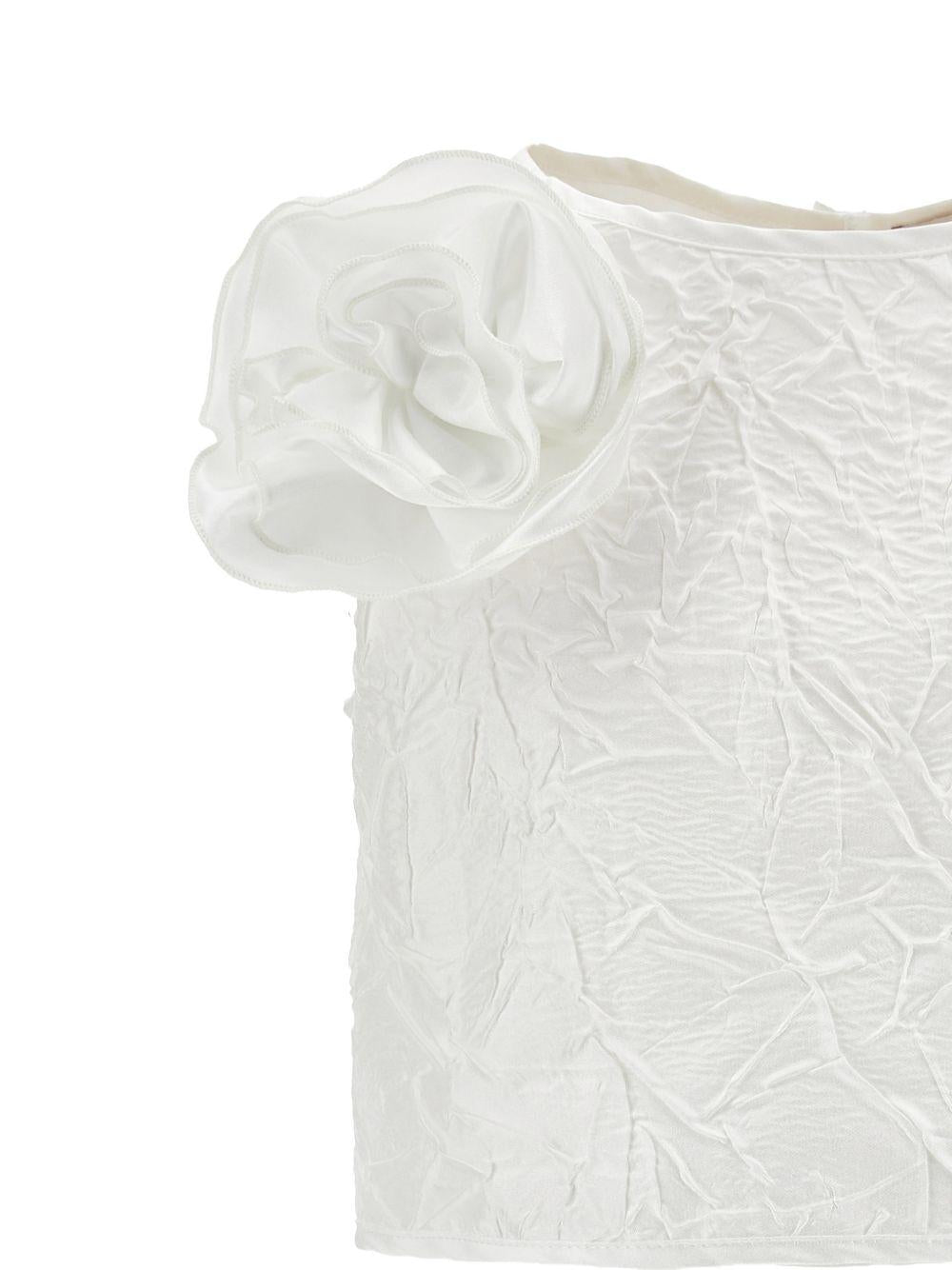 Set per bambina top e gonna Monnalisa bianca con applicazioni a fiore - Rubino Kids