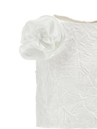 Set per bambina top e gonna Monnalisa bianca con applicazioni a fiore - Rubino Kids